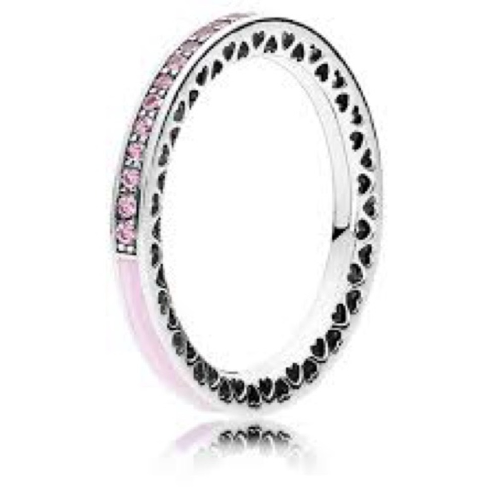 PANDORA Radiant Hearts of Pandora Ring with Pink Enamel 191011PCZ-56